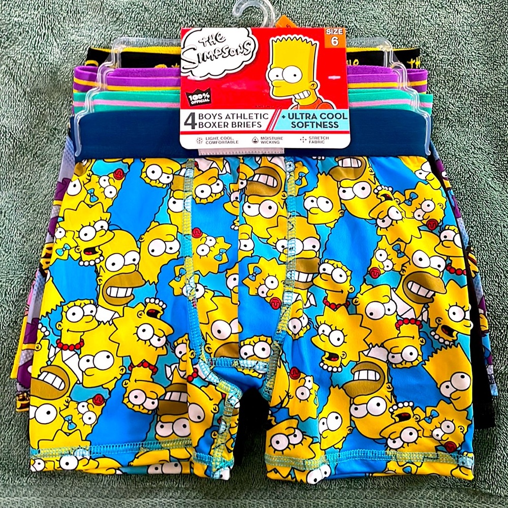 NWT - Simpsons 4 pack Boys Athletic Boxer Briefs, Size 6 (Ultra Cool Softness)